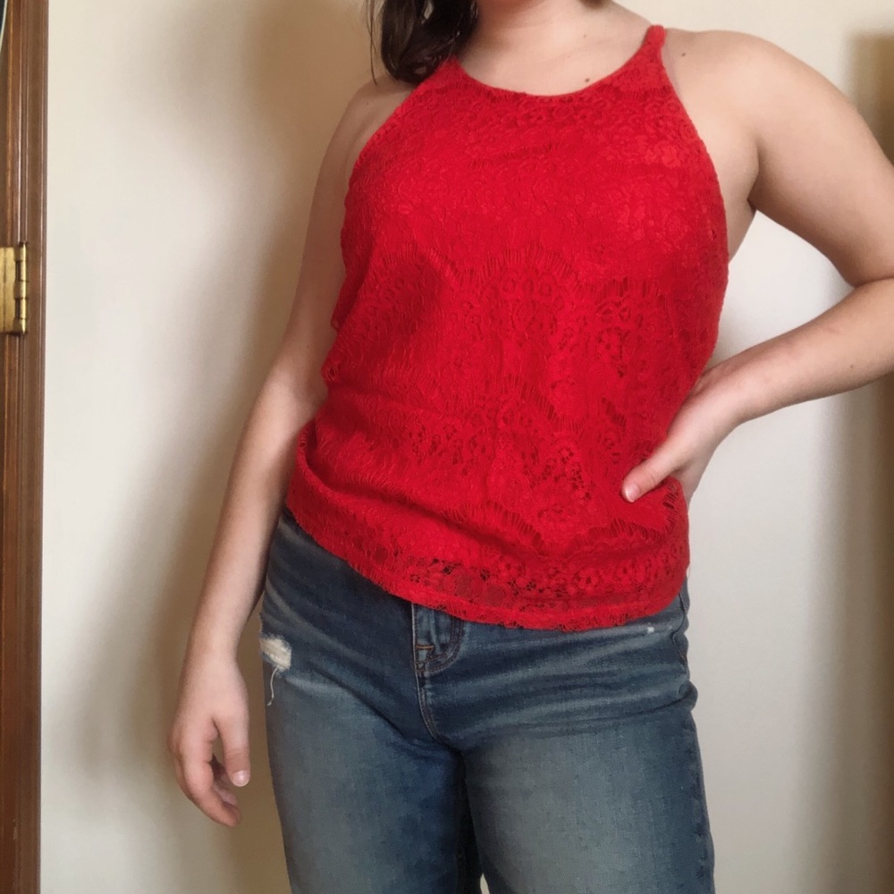 Red Lace Monteau Tank Top